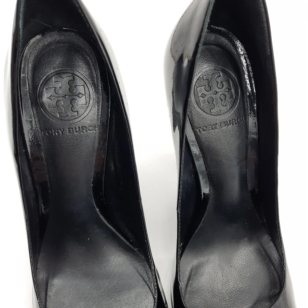 TORY BURCH Patent Leather Colin Pumps Glitter Heel Witchy Office Evening Black 7 - Picture 7 of 13